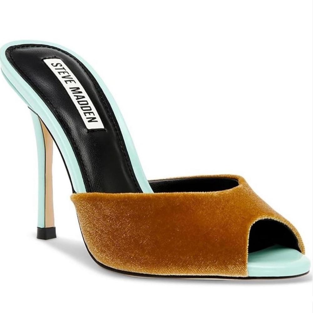 Steve Madden Velvet Peep Toe Heels - Gold and Mint